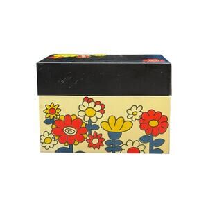 Vintage Ohio Art Recipe Card File Box Tin 70's Retro Black White Orange Flowers